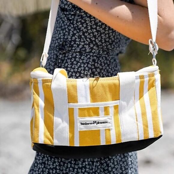 Business & Pleasure Cooler Bag Yellow Stripes Insulated Lunch Picnic Beach - Picture 2 of 2